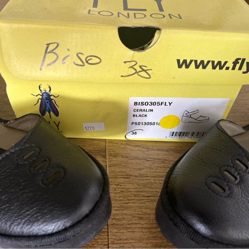 Fly London Black Leather Wedges - Picture 2 of 4